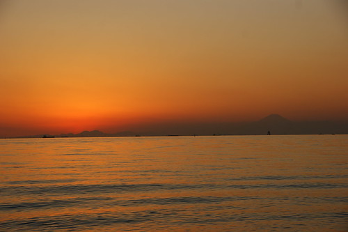 sunset sea fuji