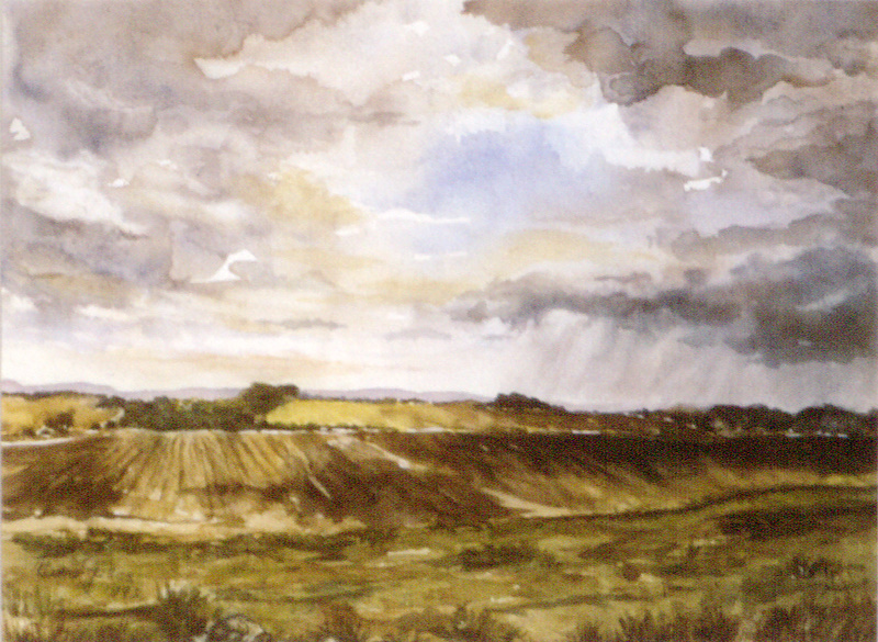 Art: watercolour: ...fields in the Ardennes, Nothum, Luxembourg