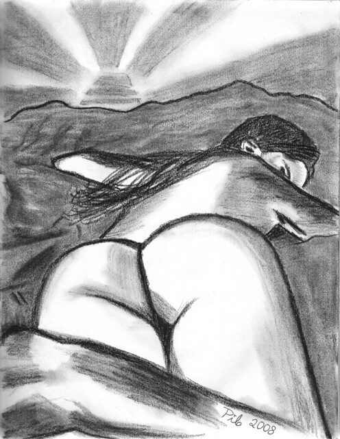 Iztaccihuatl resting: nude woman lying