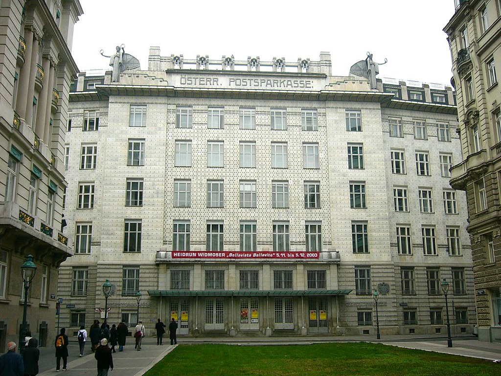 Main facade of the Österreichische Postsparkasse (P.S.K.) building in Vienna