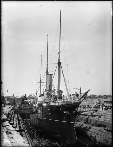 Three masted Navy vessel in dry dock | by Powerhouse Museum Collection