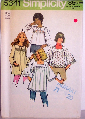 Vintage Simplicity Pattern 5341 Size Small 8 & 10, Set of Smock Tops