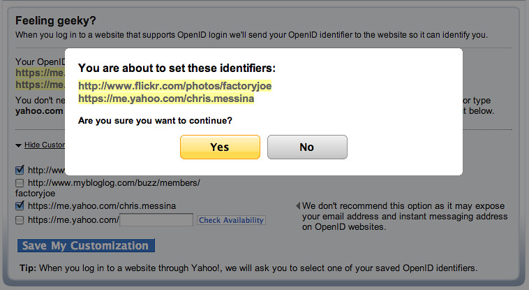 Yahoo! OpenID Set Identifiers