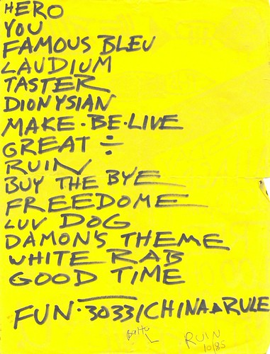 RUIN (SET LISTS) | by BILLY WHITFIELD / TOXIC FLYER ZINE