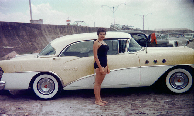 Darla and a  big Buick, Galveston 1958