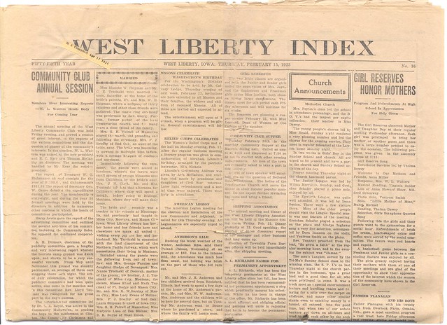 West Liberty Index, Feb. 15, 1923