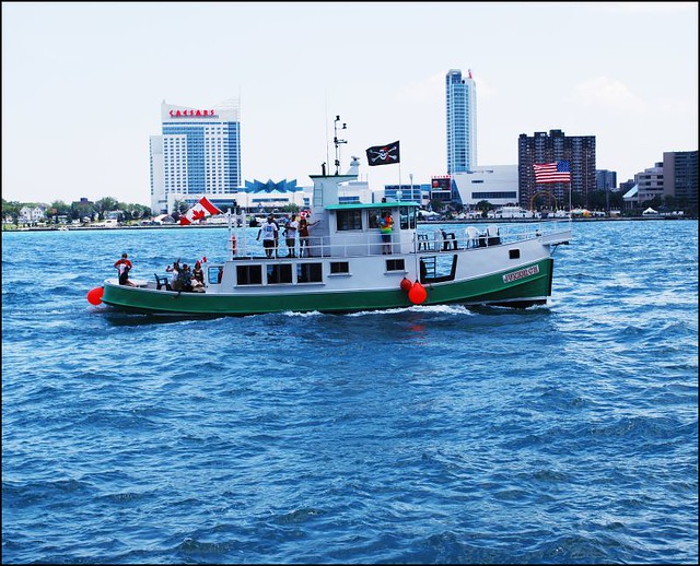 Green & White Boat At Detroit Riverdays 2008
