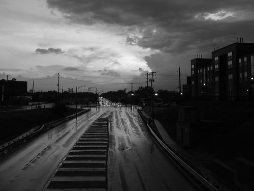 road street sunset sky bw wet rain clouds twilight dusk michigan lansing 2008 blackwhitephotos 2008yip