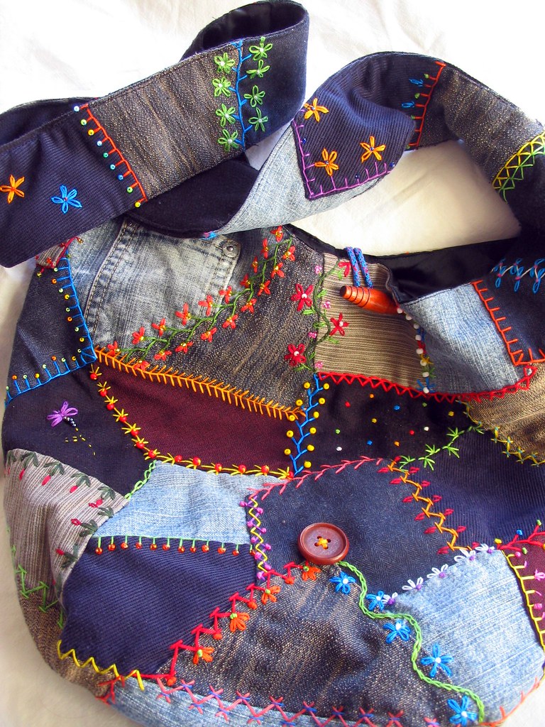 Crazy Quilt Purse | crazy quilt bag made form recycled jeans… | Diane ...