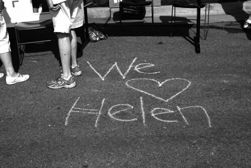 Written in front of the sign-up tables for the Fun Run, which was held in Helen's honor. 

Helen was the manager of the Madison Public Library until her death earlier this year.  She was a lovely person, as well as an excellent colleague.  She is missed.