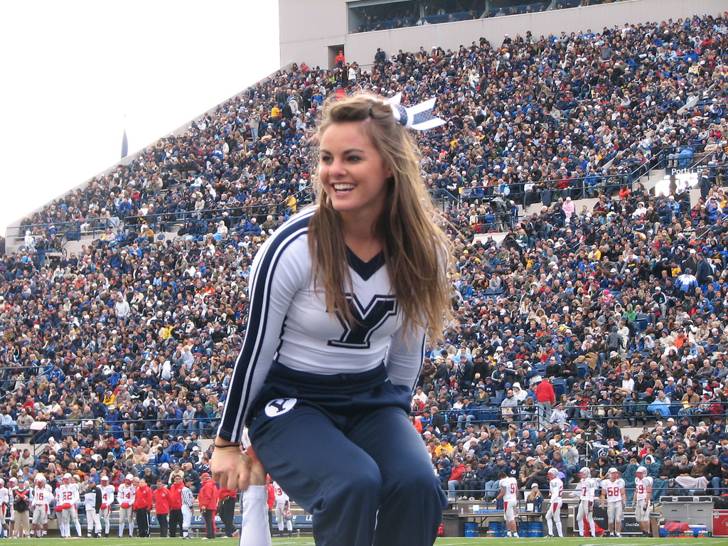 A cheerleader in action at the BYU/New Mexico game