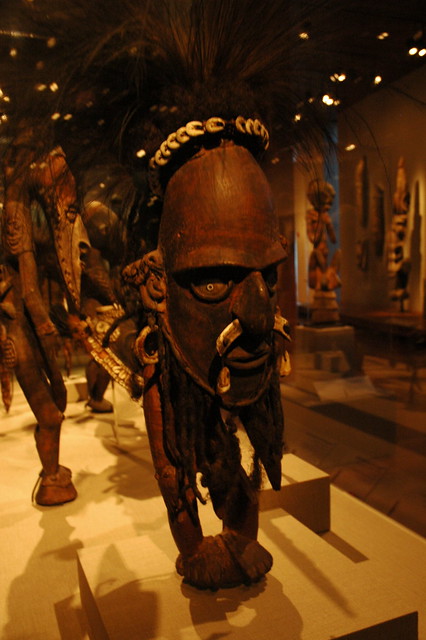 Human face mask, with shells and bone, Fine African carvings, display, De Young Museum, San Francisco, California, USA 6851