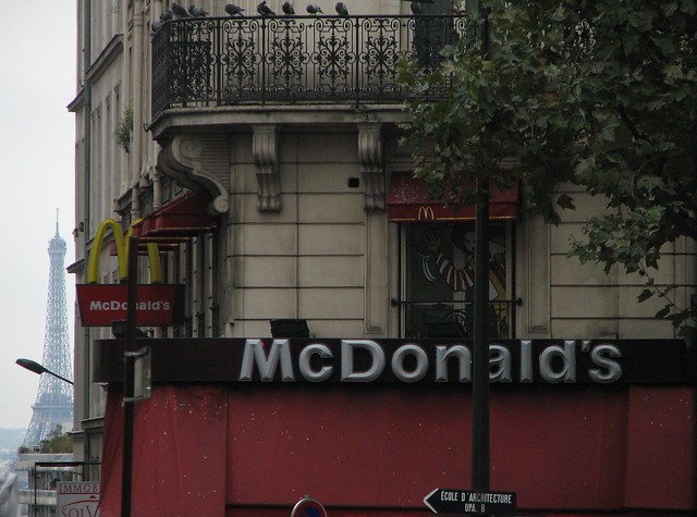 Eiffel Tower view from a McDonald's in Menilmontant, Paris, France