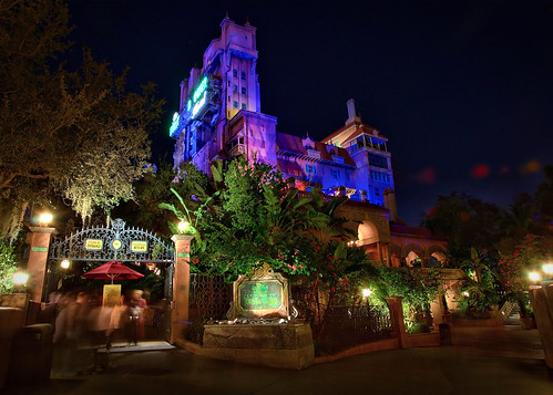 Disney - Hollywood Tower Hotel at Night by Express Monorail