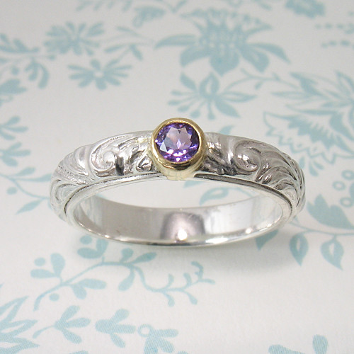 Ornate Amethyst Silver and Gold Ring