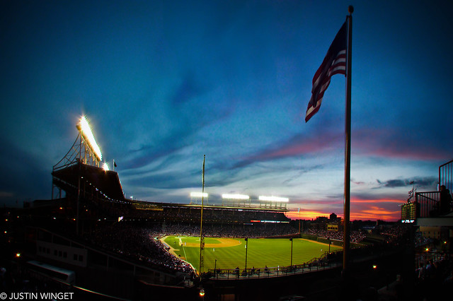Wrigley rooftop at Sunset