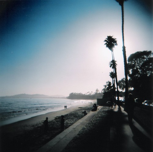 ocean sunset beach santabarbara holga palmtrees boardwalk