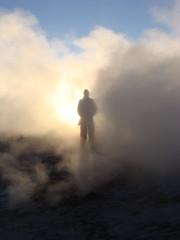 Randy at the geysers at sunrise