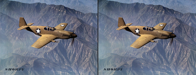 stereo 3D conversion of 1942 P51 Mustang in flight