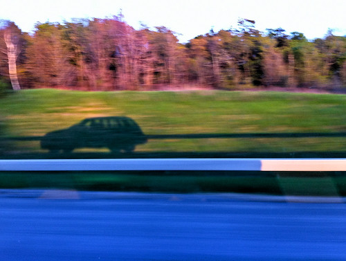 cameraphone trees sunset shadow car speed highway interstate guardrail iphone 366