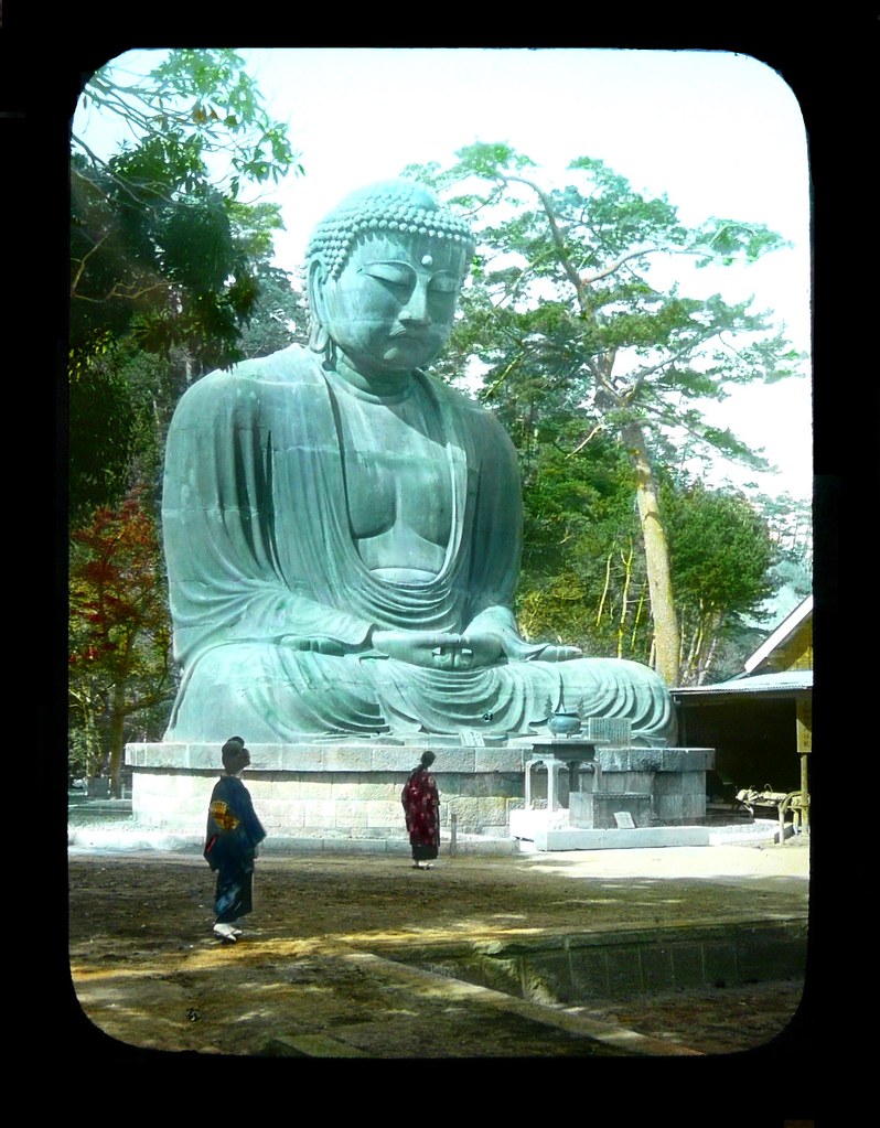 THE GREAT DAIBUTSU AT KAMAKURA #3 OF 3 -- Way Back in 1925 (The Statue's Base has been Newly Repaired after the Damaging Earthquake of 1923)