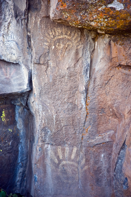 Ancient Pictographs on Basalt Cliffs in Yakima, Washington