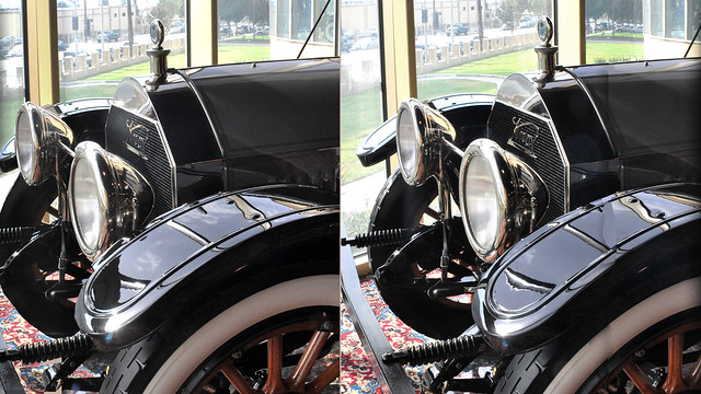 Antique classic car shot with Nikon D90 and new LOREO 3D 25mm lens displayed  in cross-view