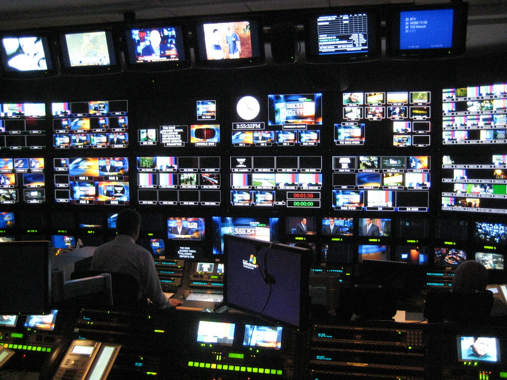 News Control Room. Aja Control Room. The news programme is watched by millions