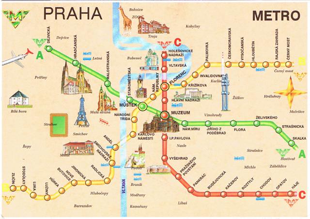 Prague Metro Map Postcard.
