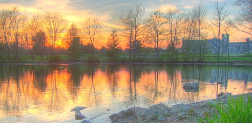 sunset reflection pond va hdr duckpond blacksburg virginiatech