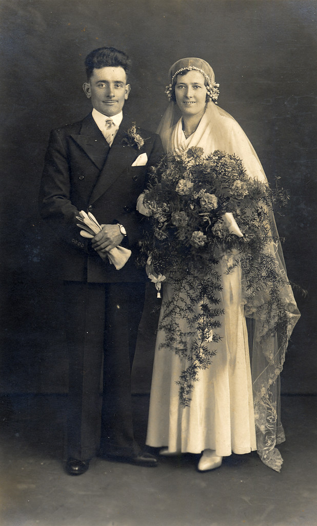 1920s wedding Found image. I hope he kept his hair