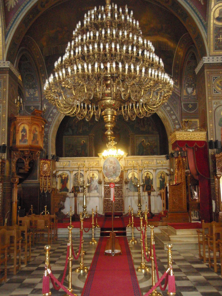 Interior of Church with Chandelier above