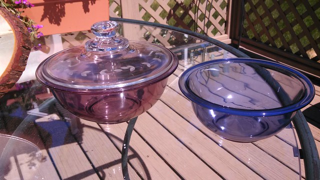 Comparison of Cranberry and Amethyst clear tinted Pyrex