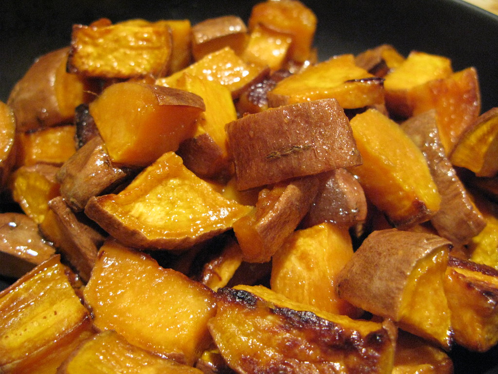 Miso-glazed sweet potatoes