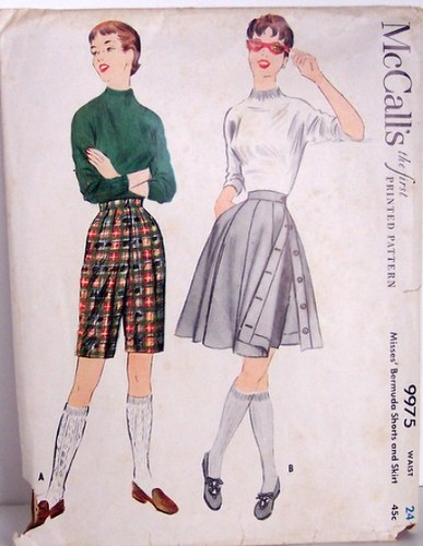 Vintage McCalls Pattern 9975 50s Preppy Bermuda Short and Overskirt Scooter Skirt Waist size 24 Hip 33