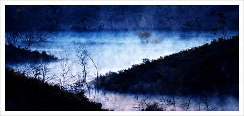 morning blue sky mist lake water weather fog ga georgia landscape great foggy infrared canton greatsky hickorylogcreekdam dwjphoto