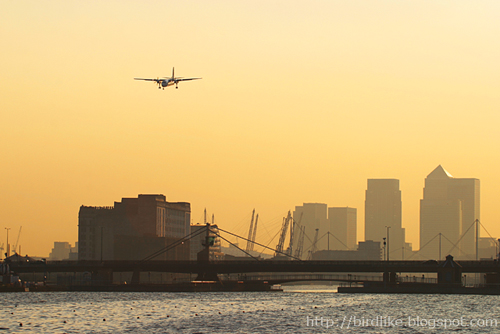 Regional airliner landing at London City Airport