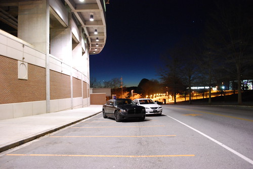cars car night dusk stadium dodge mazda charger clemson