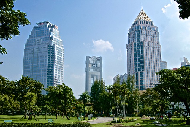 High rise buildings near Lumphini Park in Bangkok