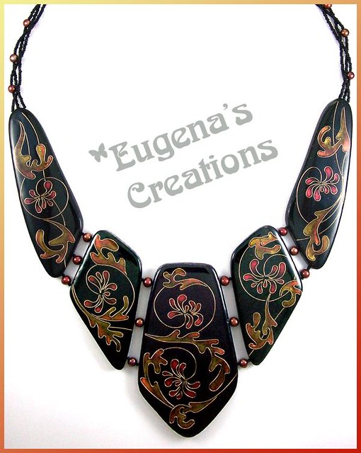 Wild Fire, Faux Cloisonne Necklace, Polymer Clay