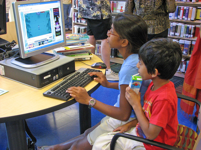Children using the library computers.