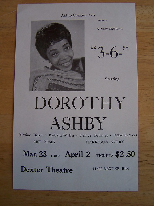 2250) Dorothy Ashby -1960s Theatrical Flyer for the 1960s African-American play "3-6-" produced by "Aid to Creative Arts" (aka "The Ashby Players") and starring pictured Dorothy Ashby as an actress and performed at the Dexter Theater in Detroit, Michigan.