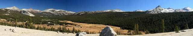 Stitched shot of the Sierras and Tuolumne Meadows from Pothole Dome (view on large)