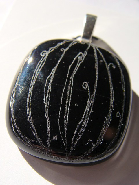 Etched Black Glass Pendant