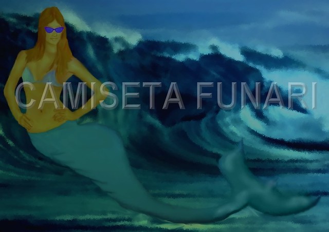 desenho surfista sereia na boca da onda