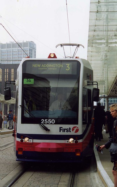Tramlink First day of First trams in Croydon. First nr 2550, 10 May 2000.