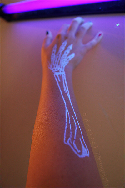 UV Dog Skeleton Tattoo