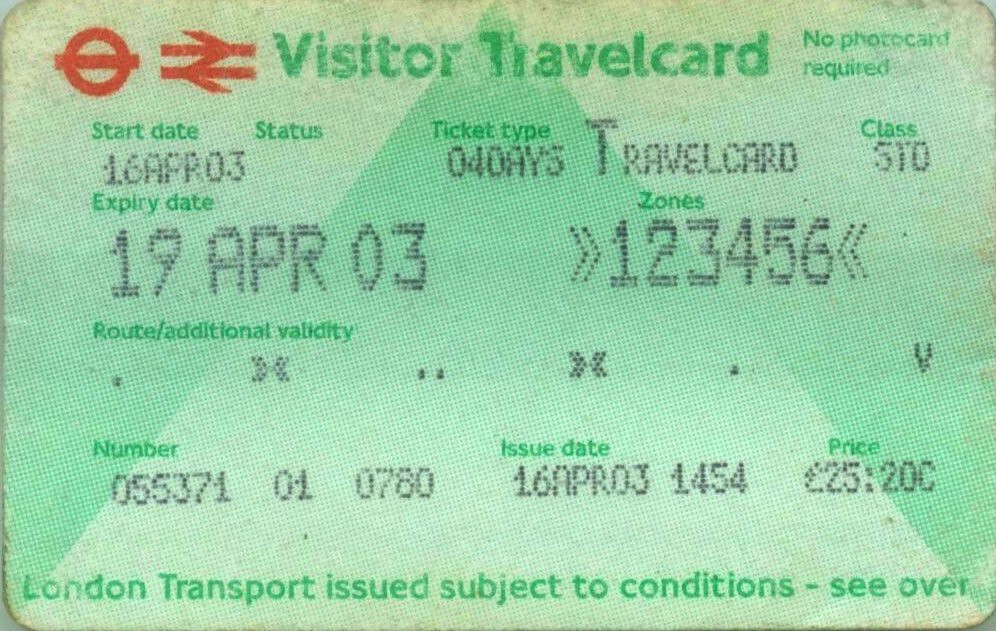 London Underground ticket.  London, England, April 19 2003.