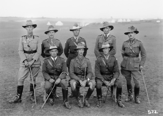 Group portrait of unidentified officers of the 1st Australian Light Horse Brigade.