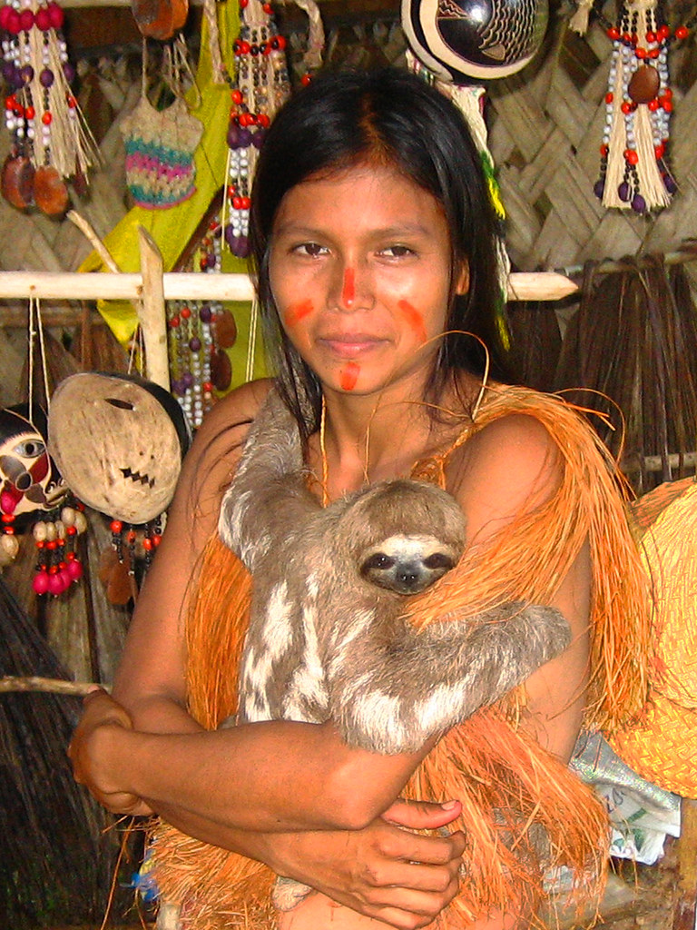 Yagua Indian Girl with Pet Sloth | Taken in the Peruvian Ama… | Flickr